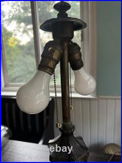 Antique Bradley And Hubbard Table Lamp With Large Slag Glass Shade