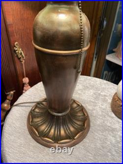 Antique Bradley Charles Parker Table Lamp with Bent Slag Green Glass Panel Shade
