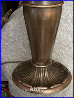 Antique Bradley Charles Parker Table Lamp with Bent Slag Green Glass Panel Shade
