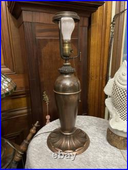 Antique Bradley Charles Parker Table Lamp with Bent Slag Green Glass Panel Shade