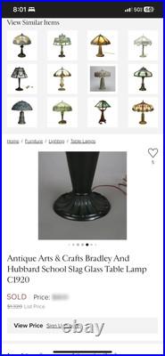 Antique Bradley Charles Parker Table Lamp with Bent Slag Green Glass Panel Shade