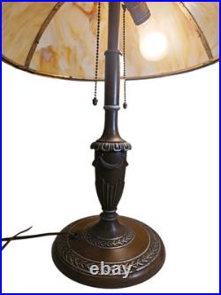 Antique Bradley & Hubbard 263B 5 Panel Slag Glass Lamp Leaf Pattern Copper Tone