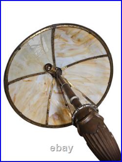 Antique Bradley & Hubbard 263B 5 Panel Slag Glass Lamp Leaf Pattern Copper Tone