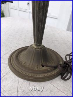 Antique Bradley & Hubbard 2 Socket Table Lamp with Bent Slag Glass Panel Shade