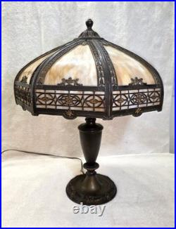 Antique Bradley & Hubbard 8 Panel Slag Glass Table Lamp