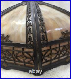Antique Bradley & Hubbard 8 Panel Slag Glass Table Lamp