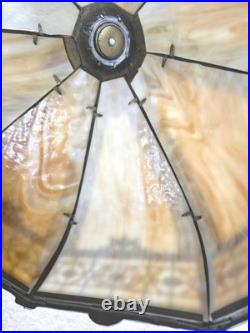 Antique Bradley & Hubbard 8 Panel Slag Glass Table Lamp