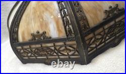 Antique Bradley & Hubbard 8 Panel Slag Glass Table Lamp