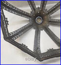 Antique Bradley & Hubbard 8 Panel Slag Glass Table Lamp