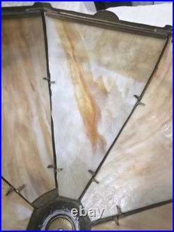 Antique Bradley & Hubbard 8 Panel Slag Glass Table Lamp