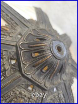 Antique Bradley & Hubbard 8 Panel Slag Glass Table Lamp