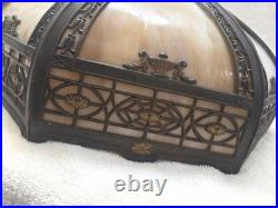 Antique Bradley & Hubbard 8 Panel Slag Glass Table Lamp