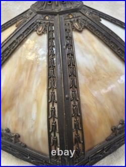 Antique Bradley & Hubbard 8 Panel Slag Glass Table Lamp