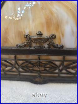 Antique Bradley & Hubbard 8 Panel Slag Glass Table Lamp
