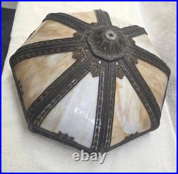 Antique Bradley & Hubbard 8 Panel Slag Glass Table Lamp