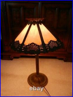 Antique Bradley & Hubbard 8 Panel slag glass Lamp 20 High