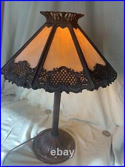 Antique Bradley & Hubbard 8 Panel slag glass Lamp 20 High 14 Wide