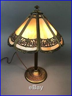 Antique Bradley & Hubbard 8 Panel slag glass Lamp 21 High