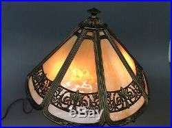 Antique Bradley & Hubbard 8 Panel slag glass Lamp 21 High