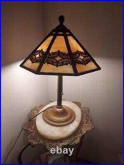 Antique Bradley&Hubbard 8-panel Slag Glass Table Lamp