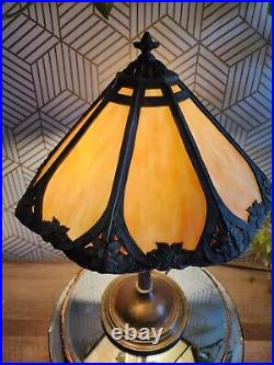 Antique Bradley & Hubbard Art Deco Slag Glass Table Lamp, Circa 1920