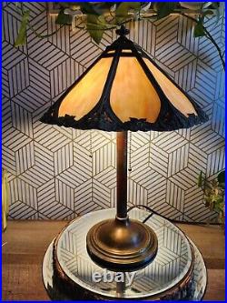 Antique Bradley & Hubbard Art Deco Slag Glass Table Lamp, Circa 1920