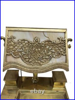 Antique Bradley Hubbard Art Nouveau Desk Lamp Slag Glass w Brass Desk Station