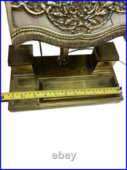 Antique Bradley Hubbard Art Nouveau Desk Lamp Slag Glass w Brass Desk Station