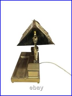 Antique Bradley Hubbard Art Nouveau Desk Lamp Slag Glass w Brass Desk Station