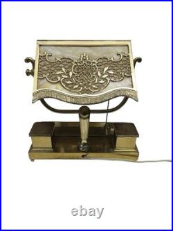 Antique Bradley Hubbard Art Nouveau Desk Lamp Slag Glass w Brass Desk Station