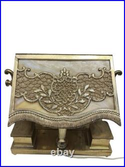Antique Bradley Hubbard Art Nouveau Desk Lamp Slag Glass w Brass Desk Station