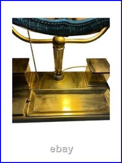 Antique Bradley Hubbard Art Nouveau Desk Lamp Slag Glass w Brass Desk Station