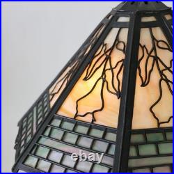Antique Bradley & Hubbard Arts & Crafts 8-Panel 2-Tone Slag Glass Lamp c1920