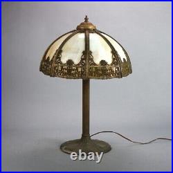 Antique Bradley & Hubbard Arts & Crafts Bent Slag Glass Table Lamp C1920 Antique Bradley & Hubbard Arts & Crafts Bent Slag Glass Table Lamp C1920