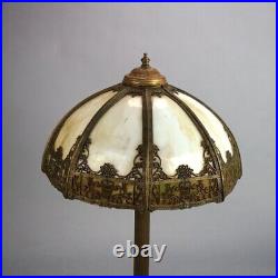 Antique Bradley & Hubbard Arts & Crafts Bent Slag Glass Table Lamp C1920 Antique Bradley & Hubbard Arts & Crafts Bent Slag Glass Table Lamp C1920
