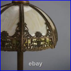 Antique Bradley & Hubbard Arts & Crafts Bent Slag Glass Table Lamp C1920 Antique Bradley & Hubbard Arts & Crafts Bent Slag Glass Table Lamp C1920