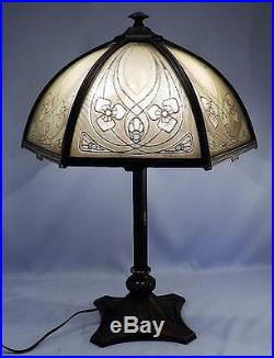 Antique Bradley Hubbard Arts & Crafts Reverse Painted Slag Glass LampVGC