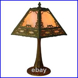 Antique Bradley & Hubbard Arts & Crafts Six Panel Slag Glass Table Lamp C1920