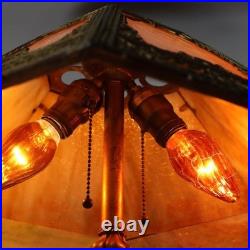 Antique Bradley & Hubbard Arts & Crafts Six Panel Slag Glass Table Lamp C1920