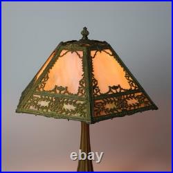 Antique Bradley & Hubbard Arts & Crafts Six Panel Slag Glass Table Lamp C1920