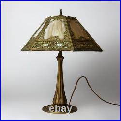 Antique Bradley & Hubbard Arts & Crafts Six Panel Slag Glass Table Lamp C1920