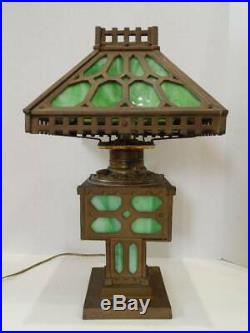 Antique Bradley & Hubbard Arts and Crafts Mission Slag Glass Lamp Cast Iron