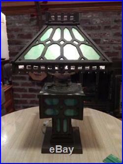 Antique Bradley & Hubbard Arts and Crafts Mission Slag Glass Lamp Cast Iron