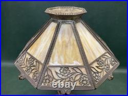 Antique Bradley & Hubbard B&H Arts & Crafts Bronze Slag Glass 8 Panel Table Lamp Antique Bradley & Hubbard B&H Arts & Crafts Bronze Slag Glass 8 Panel Table Lamp