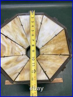 Antique Bradley & Hubbard B&H Arts & Crafts Bronze Slag Glass 8 Panel Table Lamp