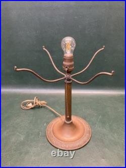 Antique Bradley & Hubbard B&H Arts & Crafts Bronze Slag Glass 8 Panel Table Lamp