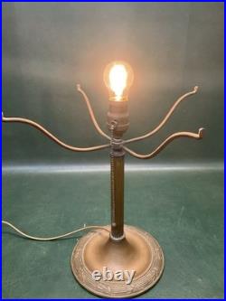 Antique Bradley & Hubbard B&H Arts & Crafts Bronze Slag Glass 8 Panel Table Lamp
