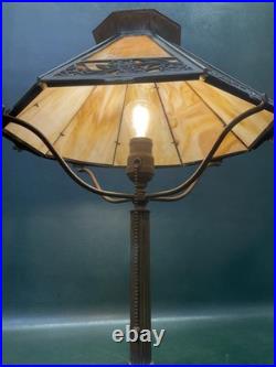 Antique Bradley & Hubbard B&H Arts & Crafts Bronze Slag Glass 8 Panel Table Lamp Antique Bradley & Hubbard B&H Arts & Crafts Bronze Slag Glass 8 Panel Table Lamp