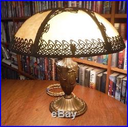 Antique Bradley & Hubbard Bent Slag Glass Lamp Miller Empire Handel Styles