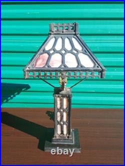 Antique Bradley & Hubbard Cast Iron Art Nouveau Slag Glass Lamp Super Rare